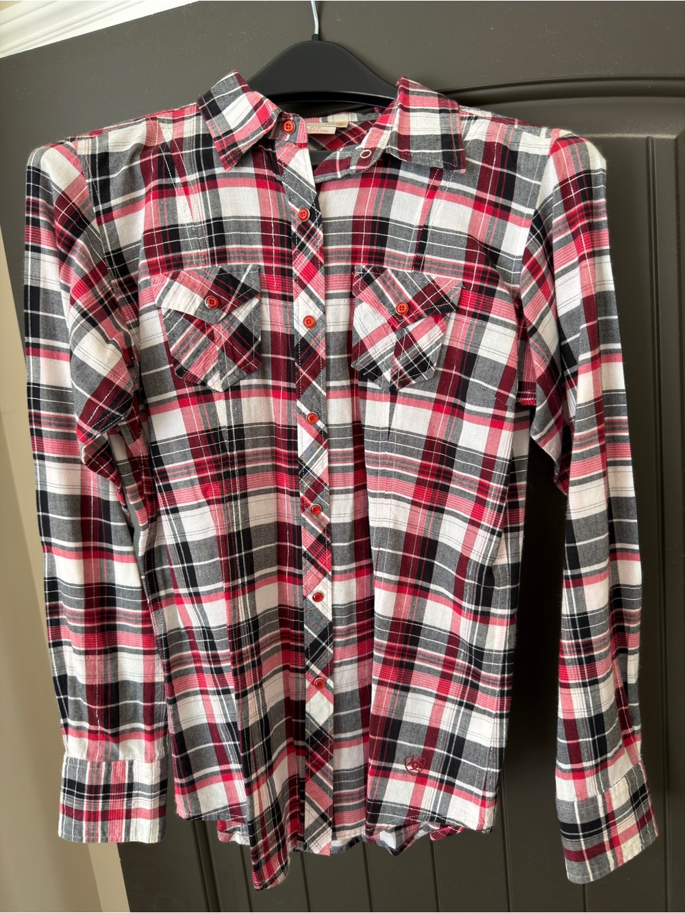 Ariat Red, Black & White Plaid Snap Button-Down Shirt